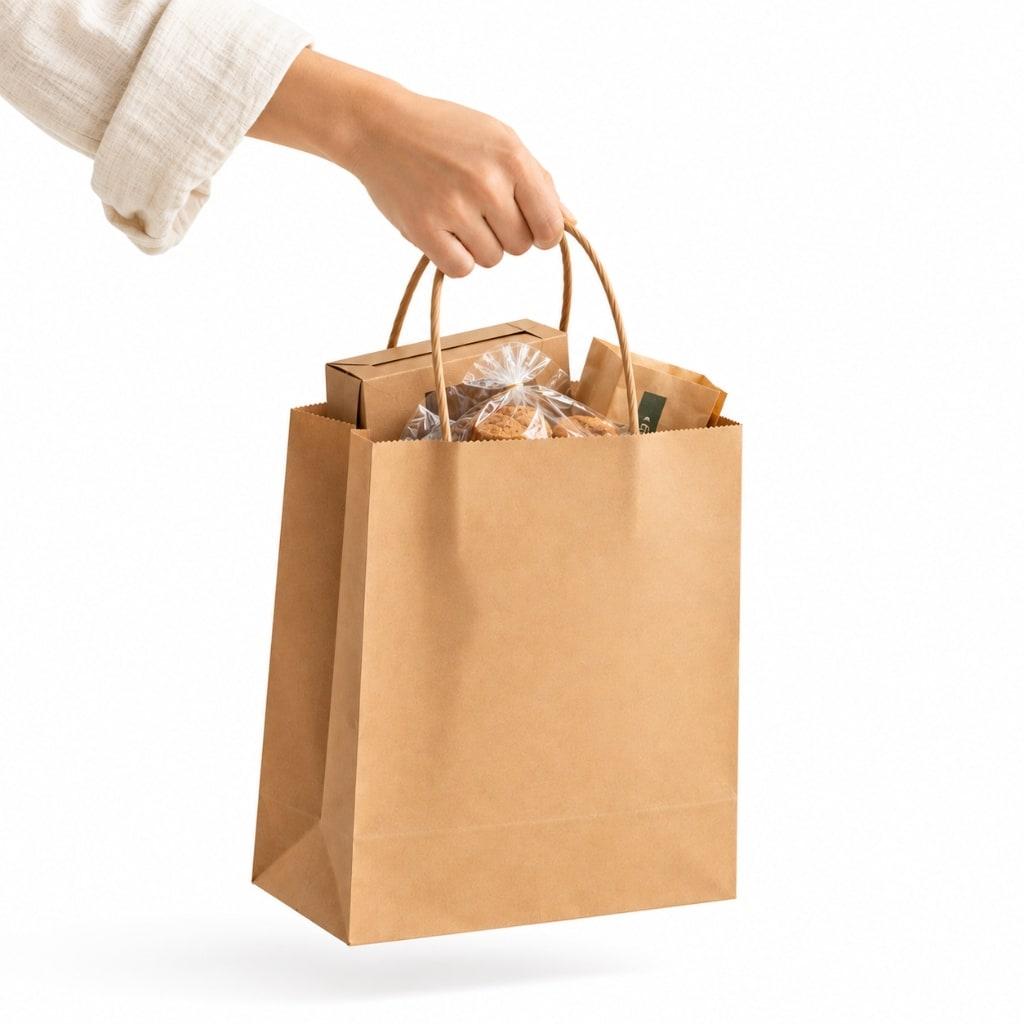 Brown kraft paper carry bag with twisted handles
